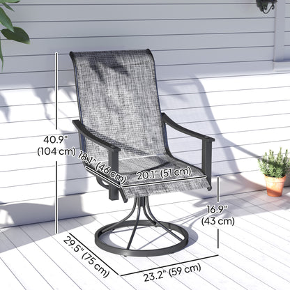 Set of 2 Mesh Patio Swivel Rocker Chairs with High Back and Curved Arms, Grey Blend