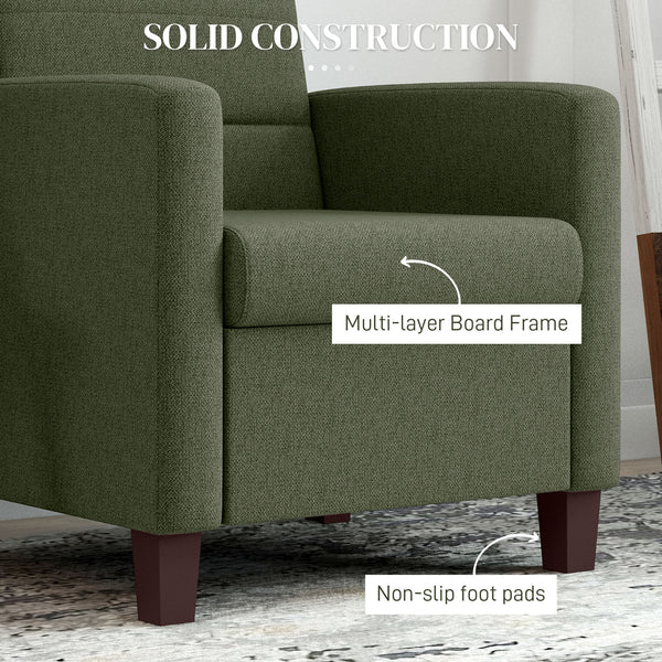 Fauteuil en tissu avec coussin d'assise et patins antidérapants, vert foncé