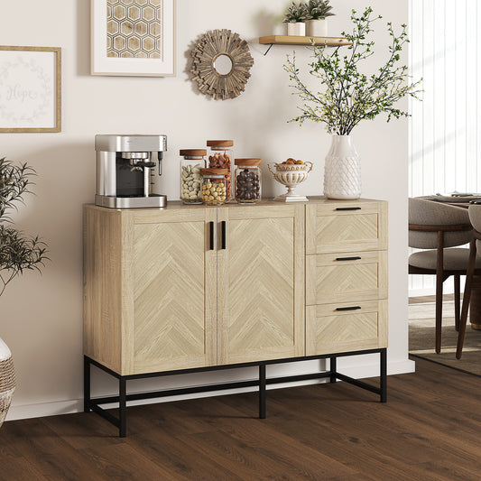 HOMCOM sideboard, coffee bar cabinet with drawers and adjustable shelf, oak