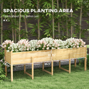 Jardinière surélevée en bois surélevé avec pieds, doublure et trous de drainage, 225,5 cm x 55 cm x 79 cm