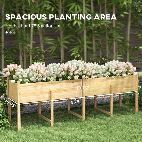 Jardinière surélevée en bois surélevé avec pieds, doublure et trous de drainage, 225,5 cm x 55 cm x 79 cm