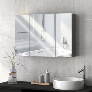 Armoire à pharmacie murale 35" x 24", avec miroir, 3 portes et étagères réglables, gris