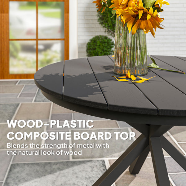 46.5" Outdoor Dining Table for 6, Round Picnic Table with Slatted Top for Balcony, Porch, Black