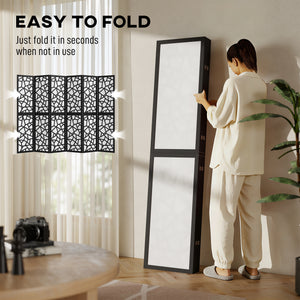 6-panel folding screen, 1.70 m, lightweight and foldable, geometric pattern, black