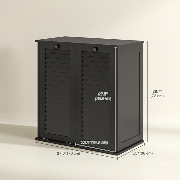Armoire panier à linge basculant avec 2 paniers et 2 portes persiennes, noir