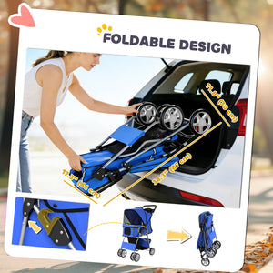 Poussette pliable pour petits animaux, bleue