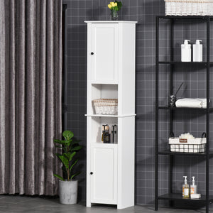 Armoire à pharmacie haute avec étagères et 2 placards, organiseur de salle de bain, blanc