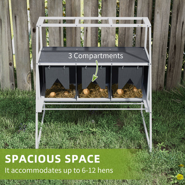 3 Compartments Nesting Boxes for Chickens with Privacy Curtains, Standing Perches, Up to 6-12 Hens