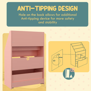 Children's Bookcase with Book Storage Drawer, Reading Corner, Pink