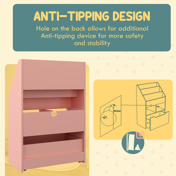 Children's Bookcase with Book Storage Drawer, Reading Corner, Pink