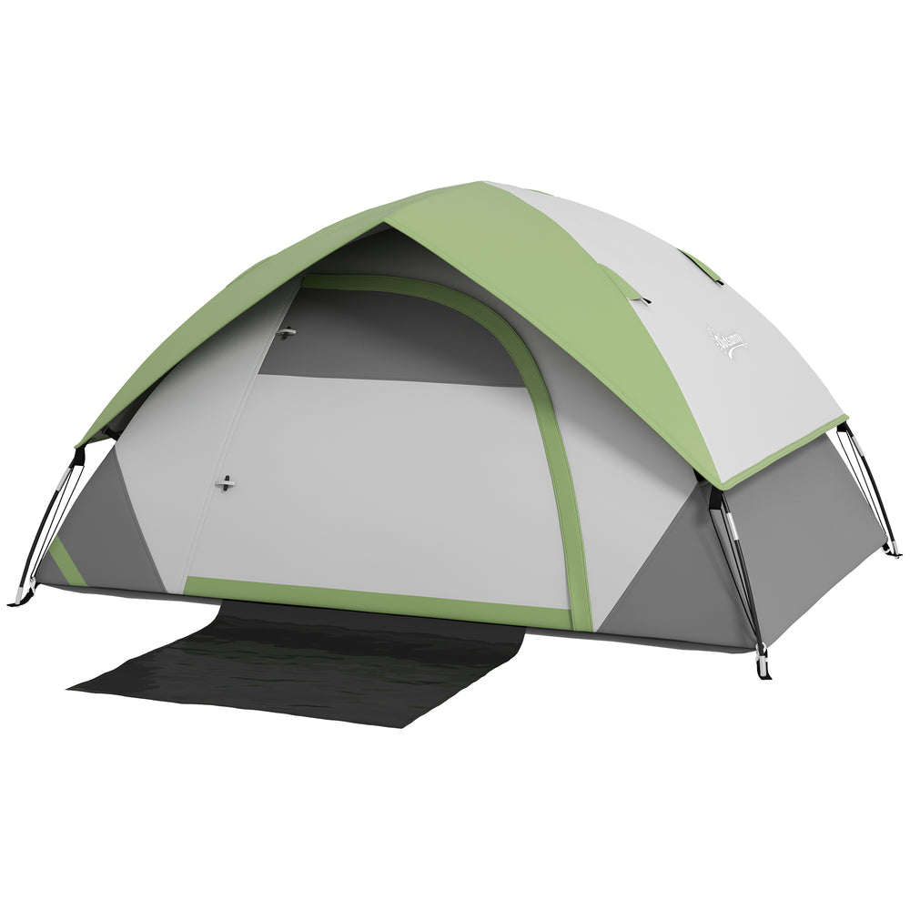 Tente de camping imperméable avec tapis de sol intégré et sac de transport, grise et verte