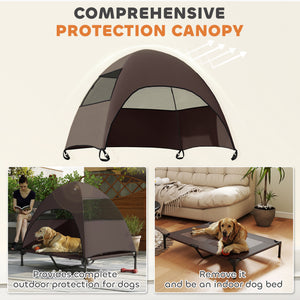 Raised Dog Bed with Canopy, Steel Frame, and Washable Mesh, Coffee Color