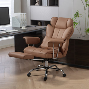 Fauteuil de bureau massant avec vibration à 6 points, repose-pieds et soutien lombaire, marron