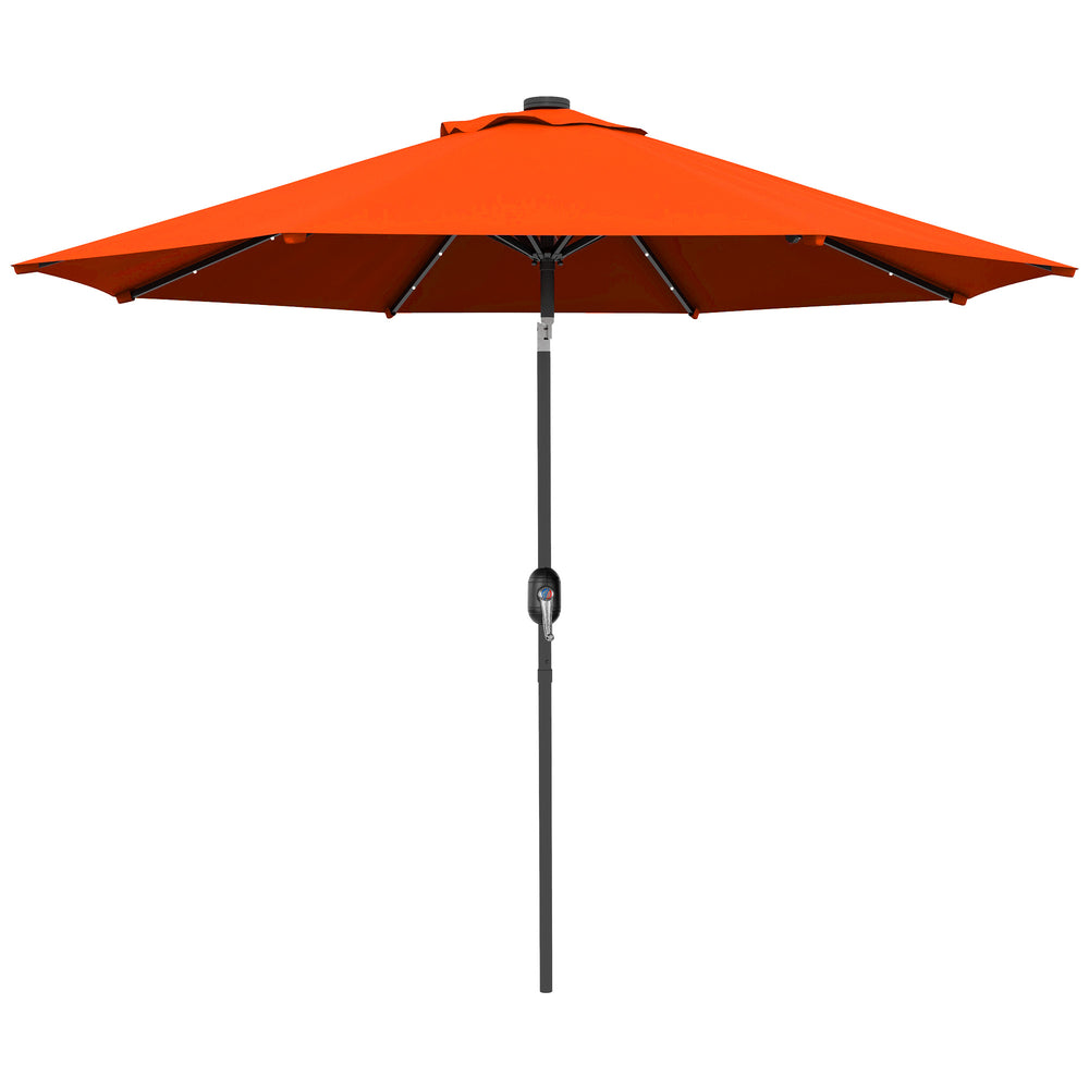 Parasol solaire d'extérieur de 2,7 m avec 24 LED et auvent inclinable, orange