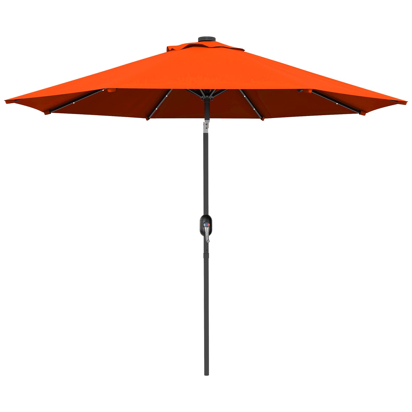 Parasol solaire d'extérieur de 2,7 m avec 24 LED et auvent inclinable, orange
