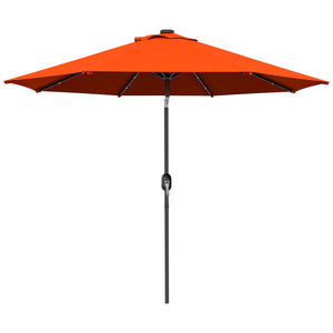 Parasol solaire d'extérieur de 2,7 m avec 24 LED et auvent inclinable, orange