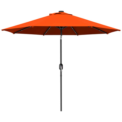 Parasol solaire d'extérieur de 2,7 m avec 24 LED et auvent inclinable, orange