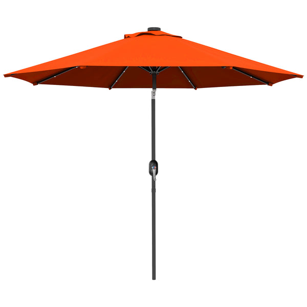 Parasol solaire d'extérieur de 2,7 m avec 24 LED et auvent inclinable, orange