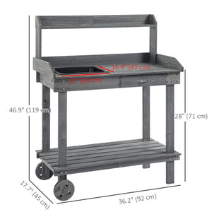 Table de rempotage en bois avec 2 roulettes amovibles, grise