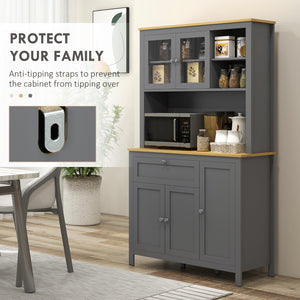 Armoire de cuisine 5 portes avec étagères réglables, grise
