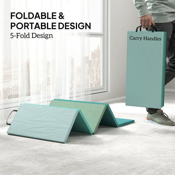 Tapis de gymnastique pliable de 1,8 m avec poignées de transport, vert mixte