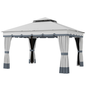 Gazebo de jardin 10' x 12' à double toit, abri extérieur avec filet et rideaux, pour jardin, pelouse et terrasse