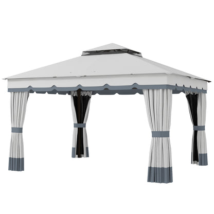 Outsunny 10' x 12' Double Roof Garden Gazebo, Outdoor Shelter with Netting and Curtains, for Garden, Lawn and Patio 