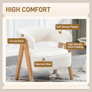 Fauteuil d'appoint en polaire Sherpa avec pieds en bois massif, blanc