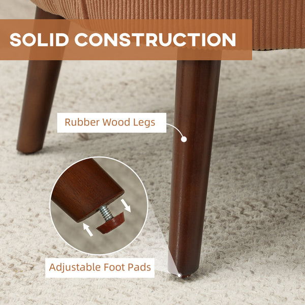 Fauteuil d'appoint moderne rembourré avec pieds en bois massif, orange