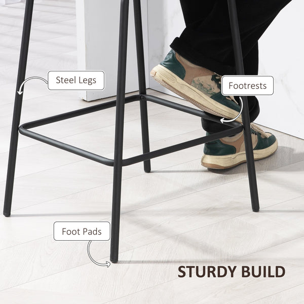 Set of 2 padded bar stools with steel legs, black