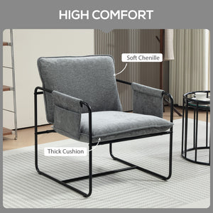Fauteuil avec poches latérales et structure en acier, gris