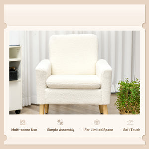 Fauteuil moderne rembourré avec pieds en bois et large assise rembourrée, blanc crème