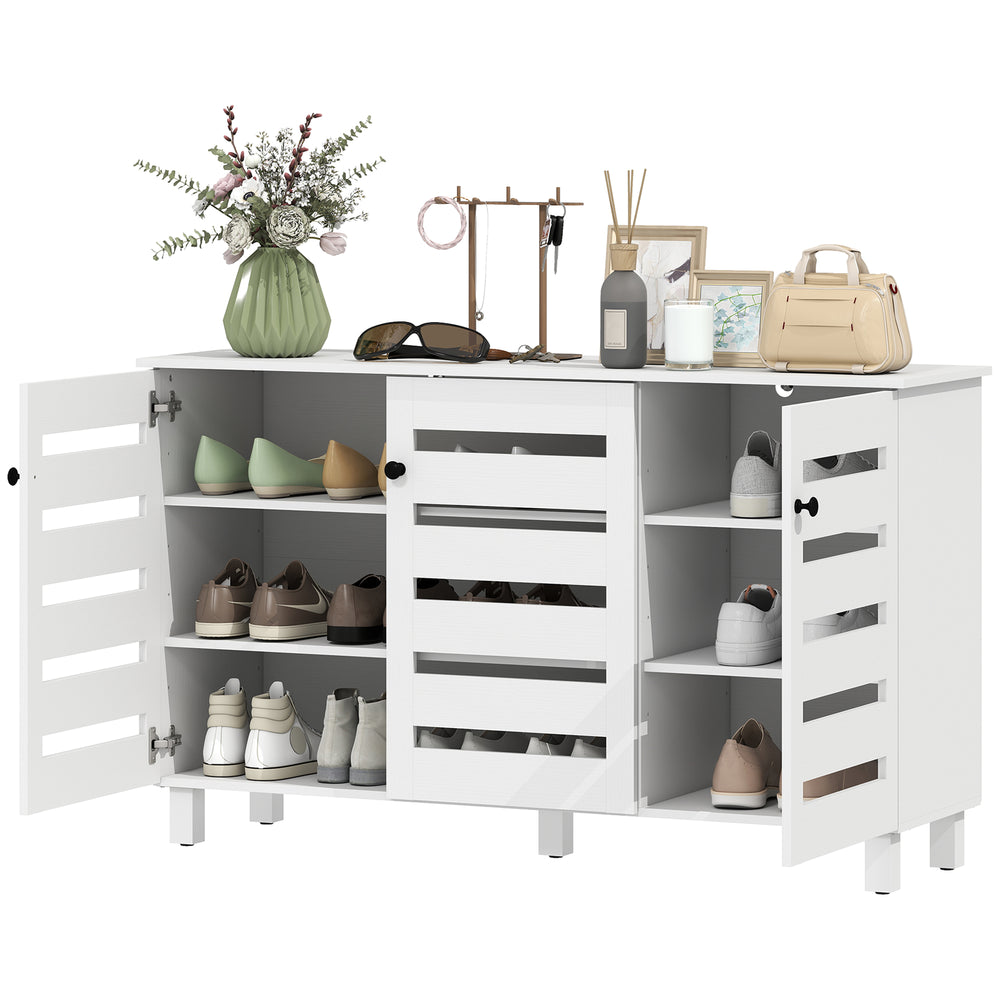 Meuble à chaussures avec 2 armoires et tablettes ajustables pour 15 paires, blanc