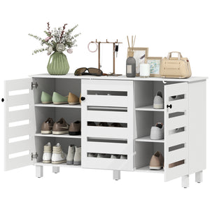 Meuble à chaussures avec 2 armoires et tablettes ajustables pour 15 paires, blanc