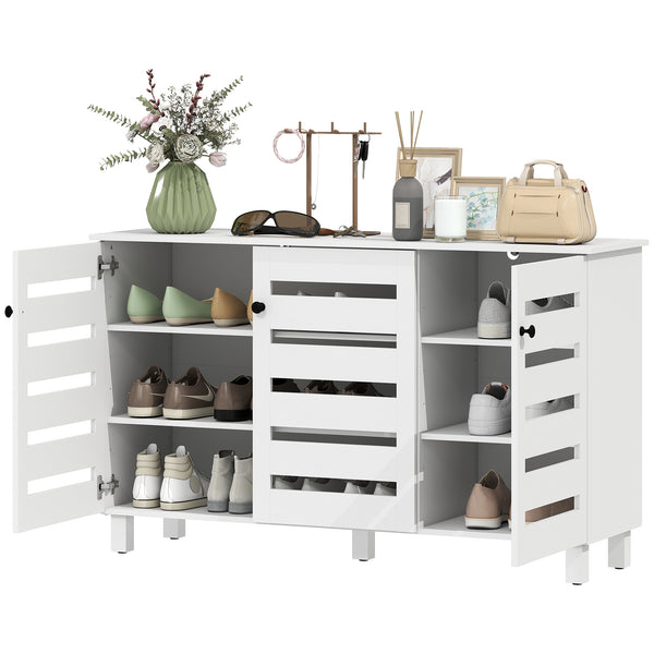 Meuble à chaussures avec 2 armoires et tablettes ajustables pour 15 paires, blanc