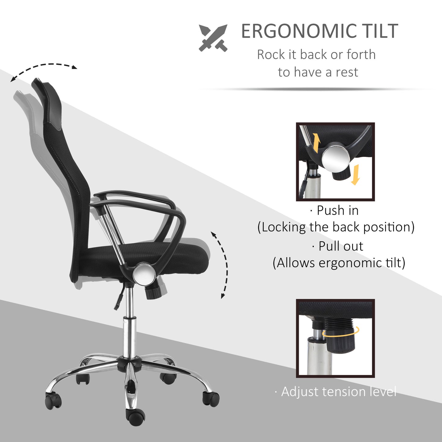 Mesh Office Chair, High Back, Swivel, Adjustable Height, Casters, Black