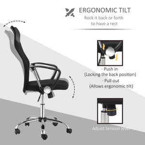 Chaise de bureau en maille, dossier haut, pivotante, hauteur réglable, roulettes, noire