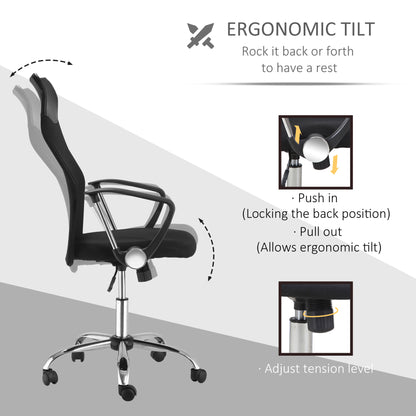 Mesh Office Chair, High Back, Swivel, Adjustable Height, Casters, Black
