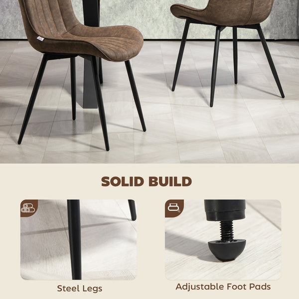 Ensemble de 4 chaises de salle à manger, rembourrées en similicuir avec dossier et pieds en acier, marron