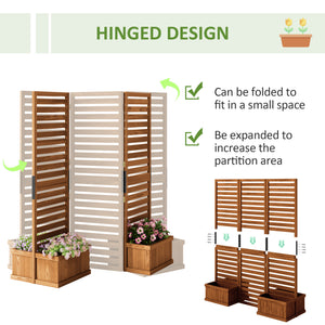 Outdoor Privacy Screen Wood Privacy Panel with 4 Planter Boxes, Raised Bed with 3 Panels, Drainage Holes