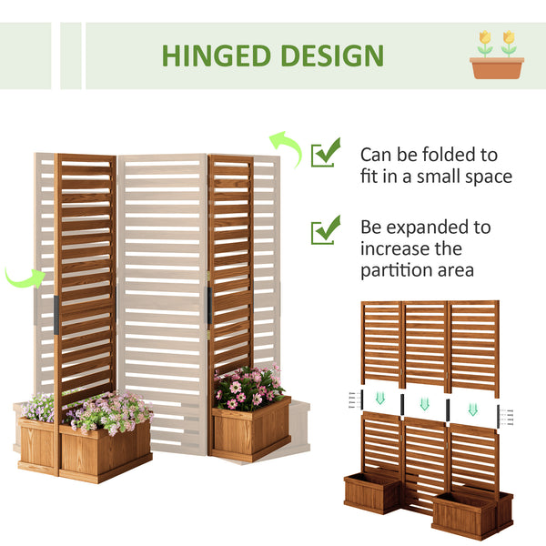 Outdoor Privacy Screen Wood Privacy Panel with 4 Planter Boxes, Raised Bed with 3 Panels, Drainage Holes