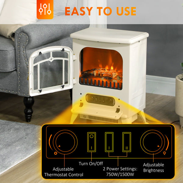 40cm beige freestanding electric fireplace with 750/1500W wood flame
