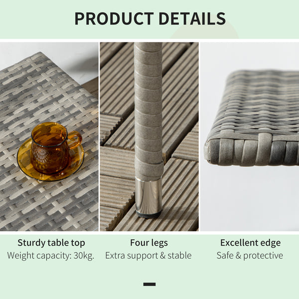 Table basse de patio en résine tressée, gris chiné