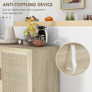 Bohemian sideboard with 3 rattan doors and adjustable shelves, natural