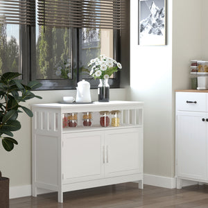 Console en bois avec étagère ouverte et placard à 2 niveaux, blanc