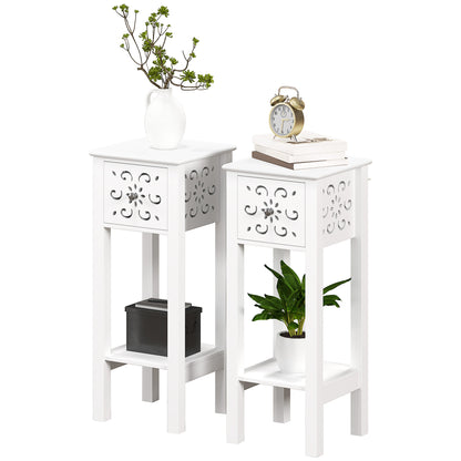 Ensemble de 2 tables de chevet avec tiroir et étagère de rangement ouverte, blanc