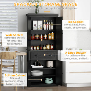 Meuble de rangement avec 4 portes, tiroir et étagères réglables, noir