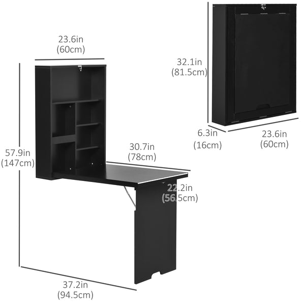 Bureau mural pliable et convertible multifonctionnel et peu encombrant, noir