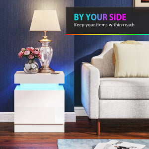 Ensemble de 2 tables de chevet avec éclairage DEL RGB, contrôle Bluetooth et 2 tiroirs – Blanc