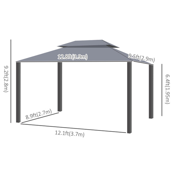 13' x 10' Patio Gazebo Canopy with 2-Tier Polyester Roof, Vented Mesh Sidewall &amp; Strong Aluminum Frame, Gray